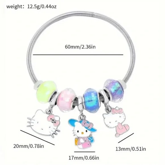 💚💗💙💜 Hello Kitty Stretch Bangle Charm Bracelet - Picture 5 of 5